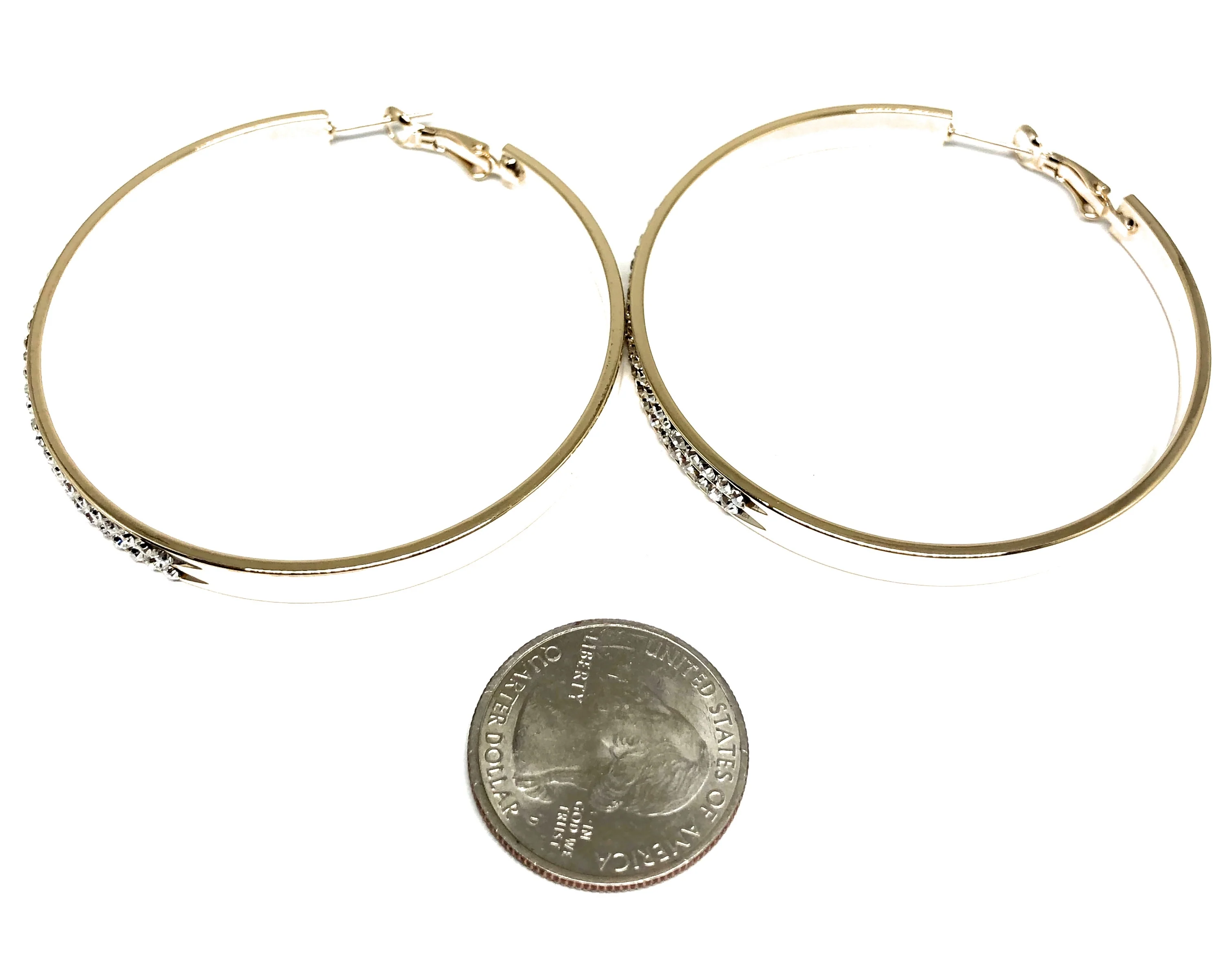 Gold Plated Yellow Double Hoop Earrings CZ Stones Aretes Arracadas - Image 2
