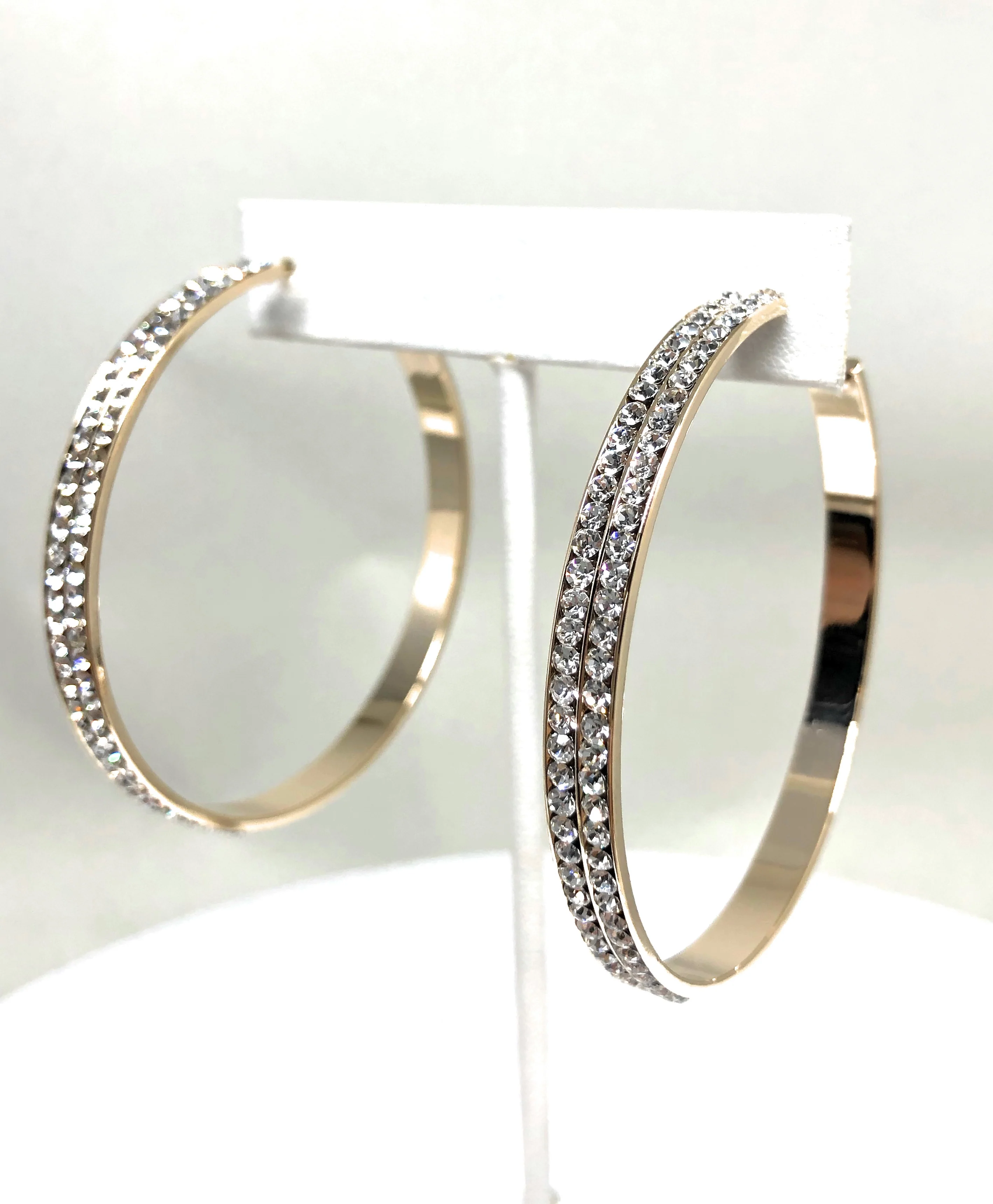 Gold Plated Yellow Double Hoop Earrings CZ Stones Aretes Arracadas - Image 5