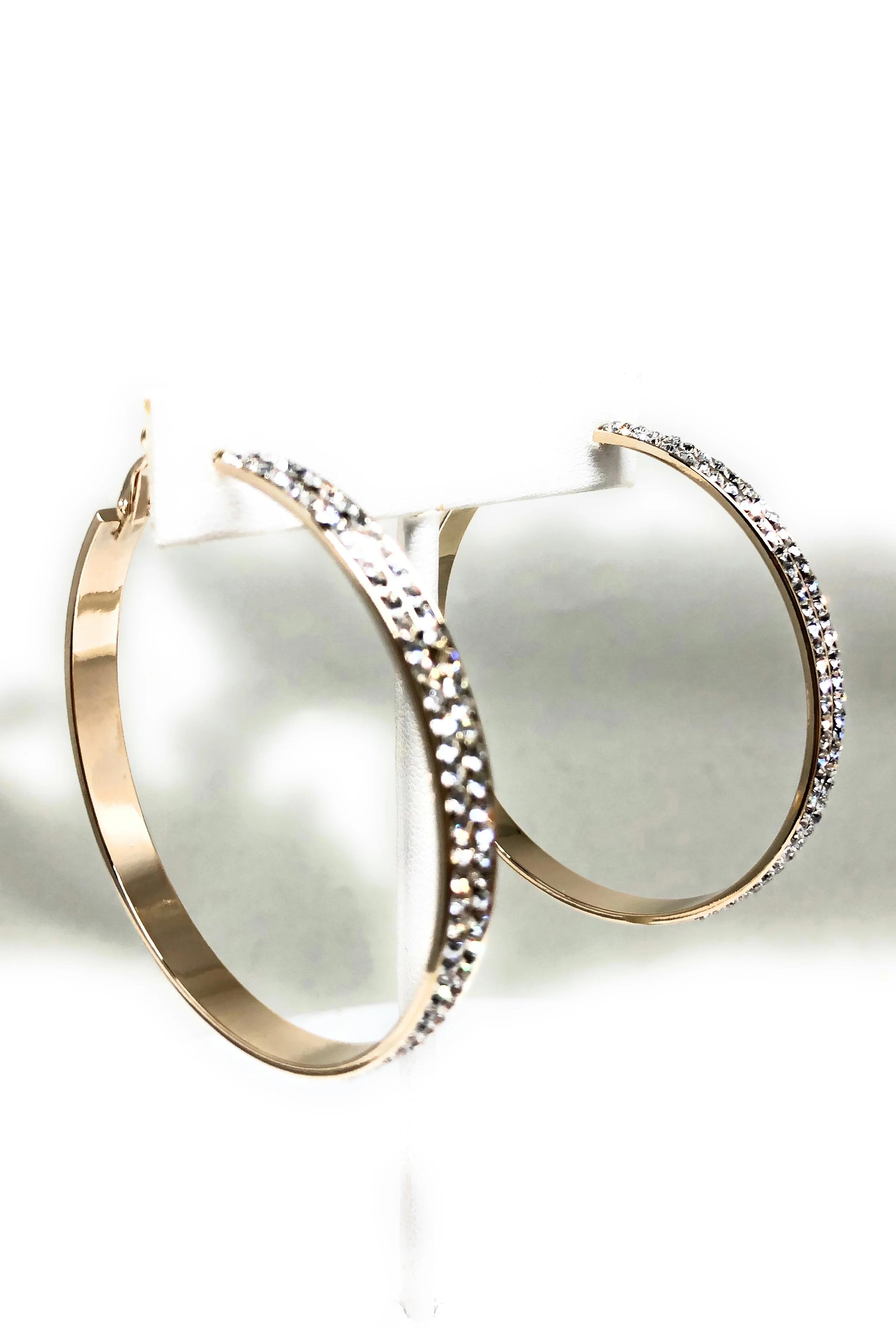 Gold Plated Yellow Double Hoop Earrings CZ Stones Aretes Arracadas - Image 7