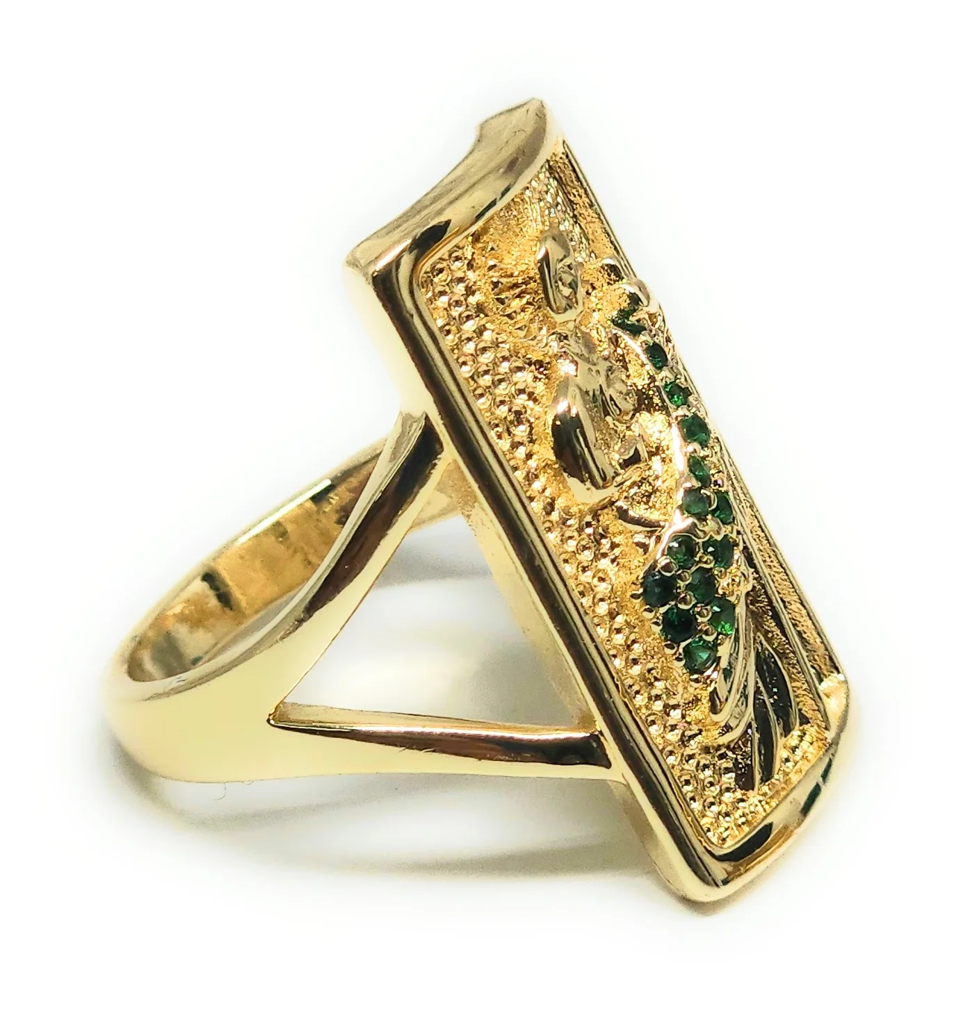 Gold Plated Yellow & Green San Judas Tadeo Saint Jude CZ SQUARE Ring Anillo - Image 3