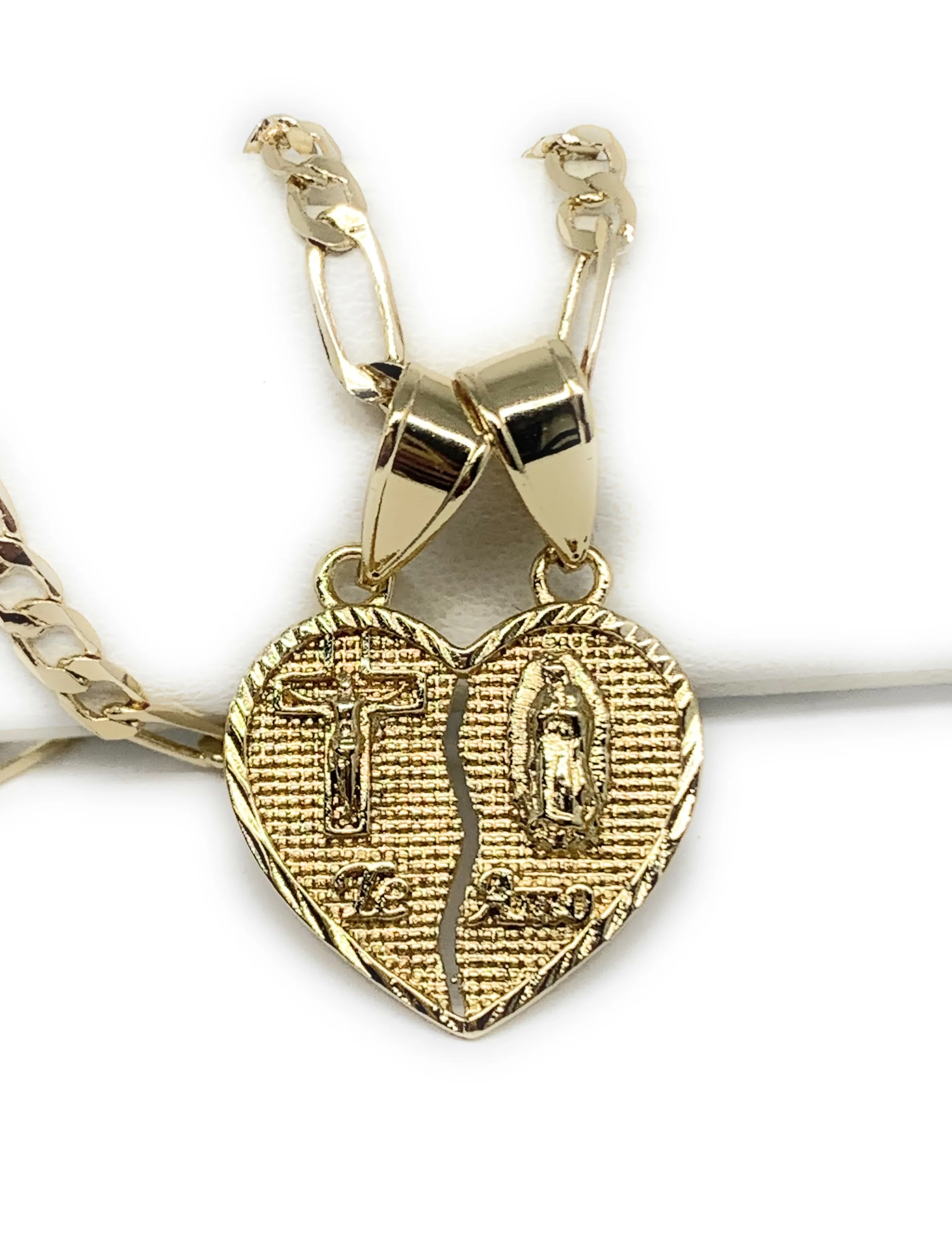 Gold Plated Yellow Virgin Mary Heart & Christ "Te Amo" Heart Split Pendant Necklace 24" Virgen de Guadalupe - Image 3
