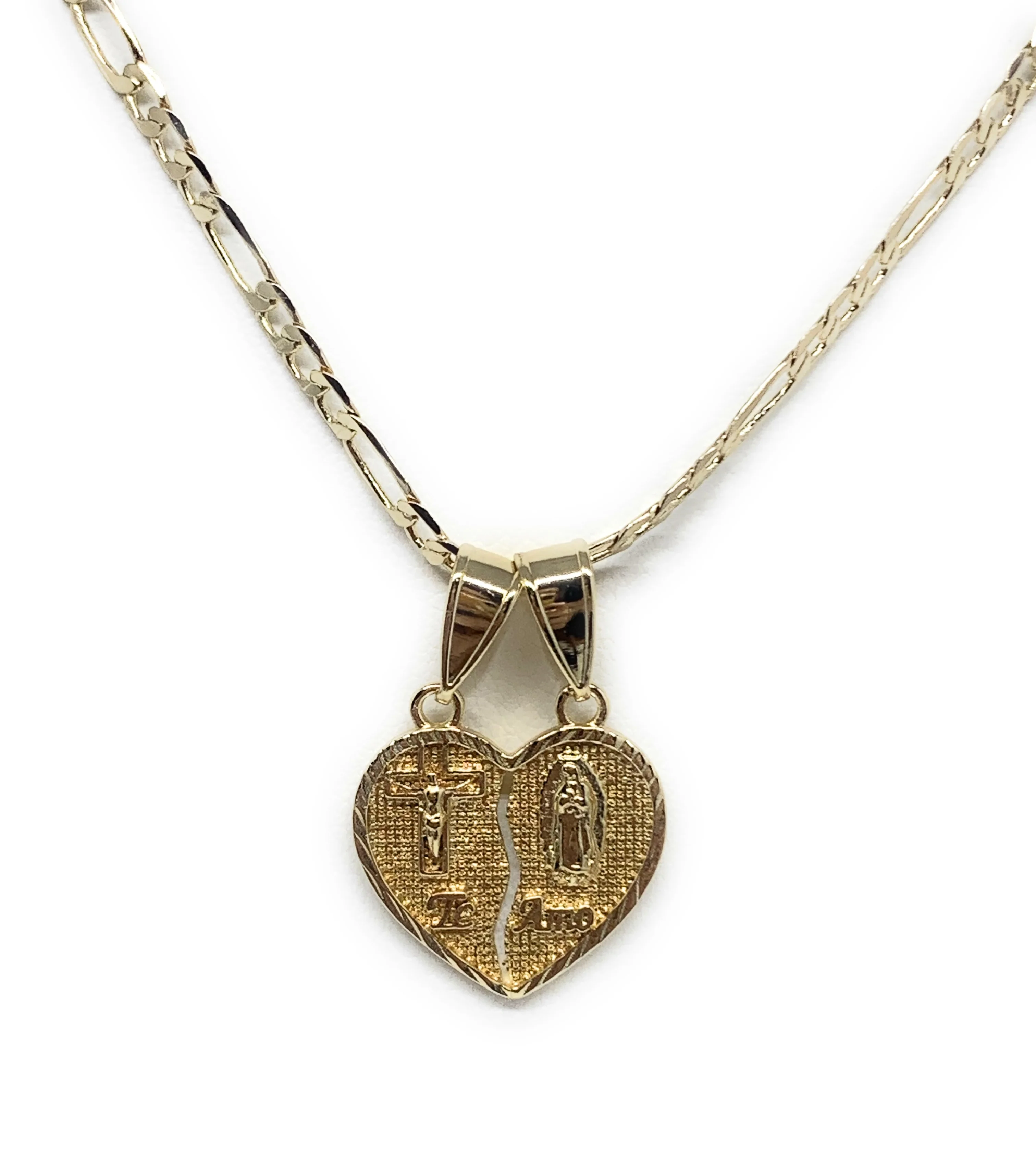 Gold Plated Yellow Virgin Mary Heart & Christ "Te Amo" Heart Split Pendant Necklace 24" Virgen de Guadalupe - Image 5