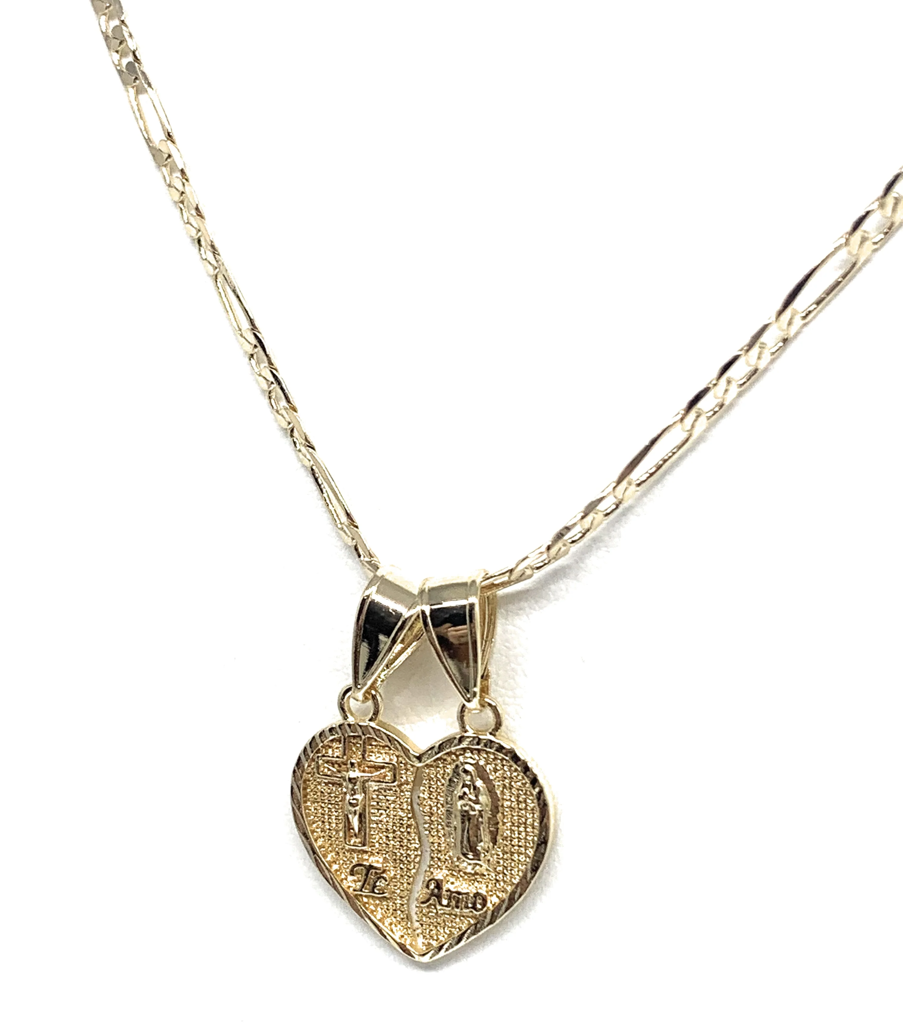 Gold Plated Yellow Virgin Mary Heart & Christ "Te Amo" Heart Split Pendant Necklace 24" Virgen de Guadalupe - Image 7