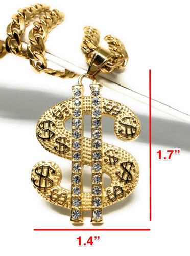 Hip Hop Gold Plated Iced Out CZ Big XL Dollar Sign Pendant 30" Cuban Link Chain - Image 2
