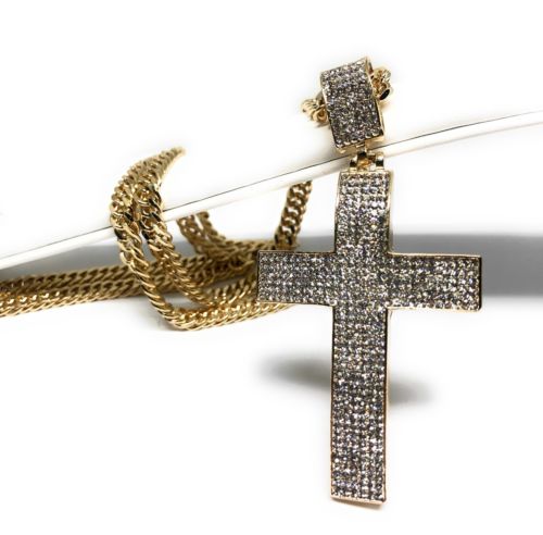 Men Hip Hop Gold Plated Iced Out Cross CZ Pendant Necklace 30" Cuban Link Chain - Image 10