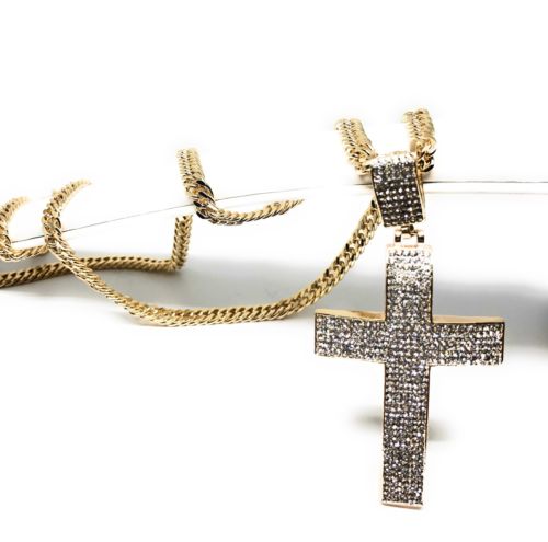 Men Hip Hop Gold Plated Iced Out Cross CZ Pendant Necklace 30" Cuban Link Chain - Image 5