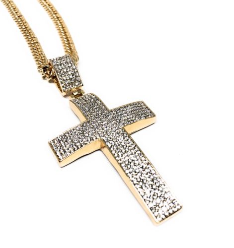Men Hip Hop Gold Plated Iced Out Cross CZ Pendant Necklace 30" Cuban Link Chain - Image 6
