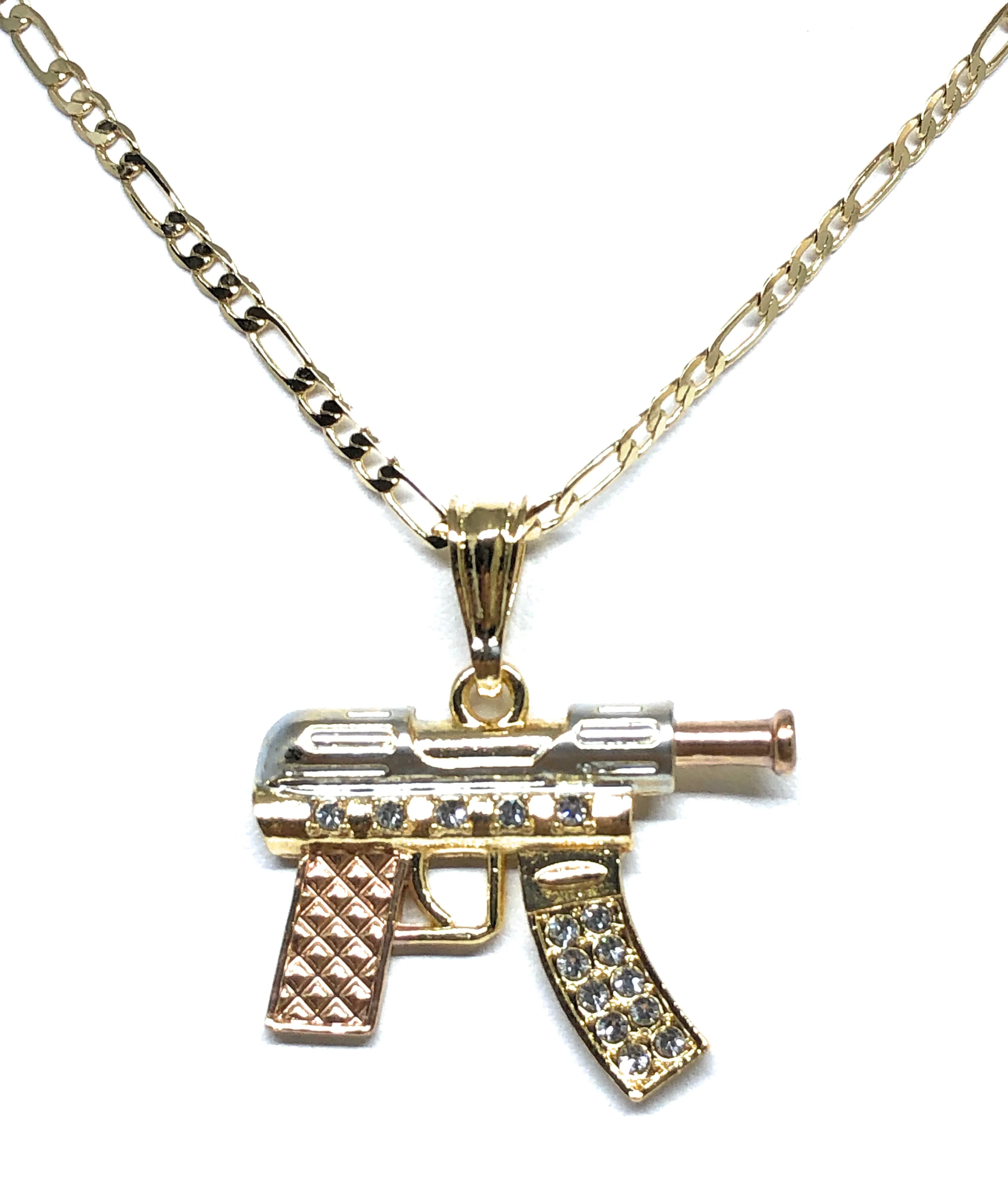 Men's Hip Hop Gold Plated Machine Gun Pendant Necklace 24" Figaro Chain - Image 6