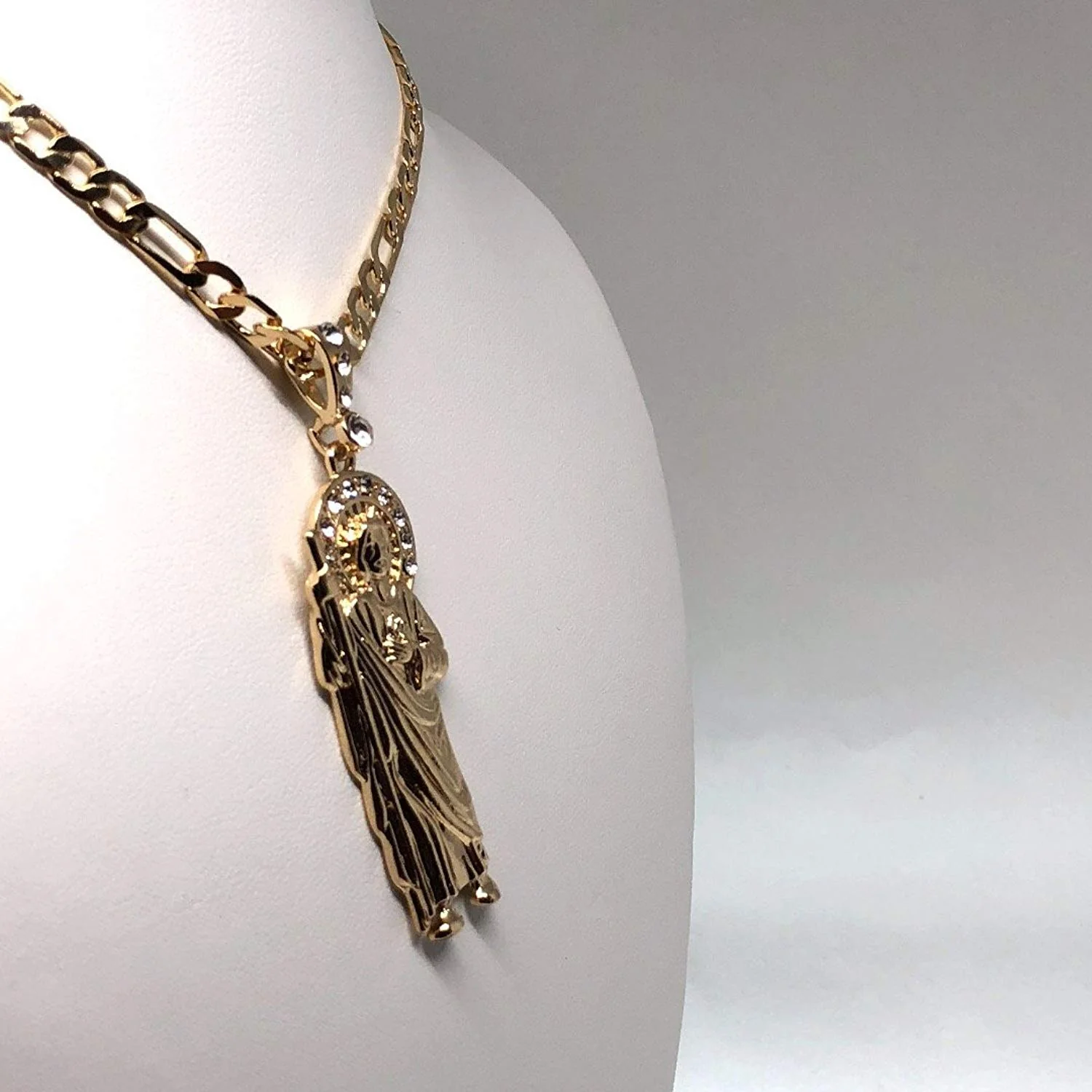 Gold Plated Saint Jude Pendant Necklace Figaro 26" San Judas Tadeo Medalla Con Cadena De Oro Laminado - Image 6