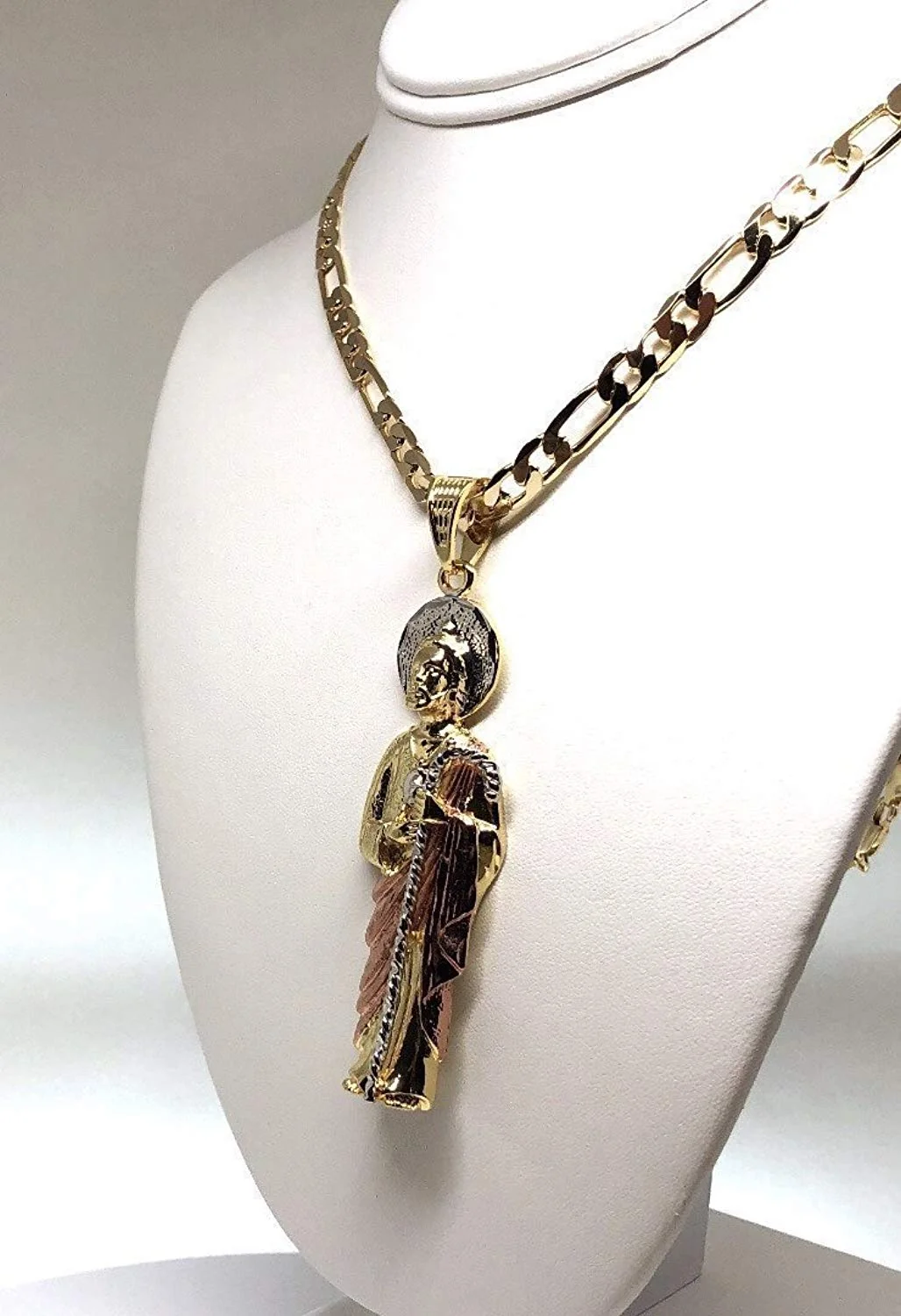 Gold Plated Saint Jude Pendant Necklace Figaro 26" San Judas Tadeo - Image 3