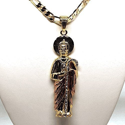 Gold Plated Saint Jude Pendant Necklace Figaro 26" San Judas Tadeo - Image 4