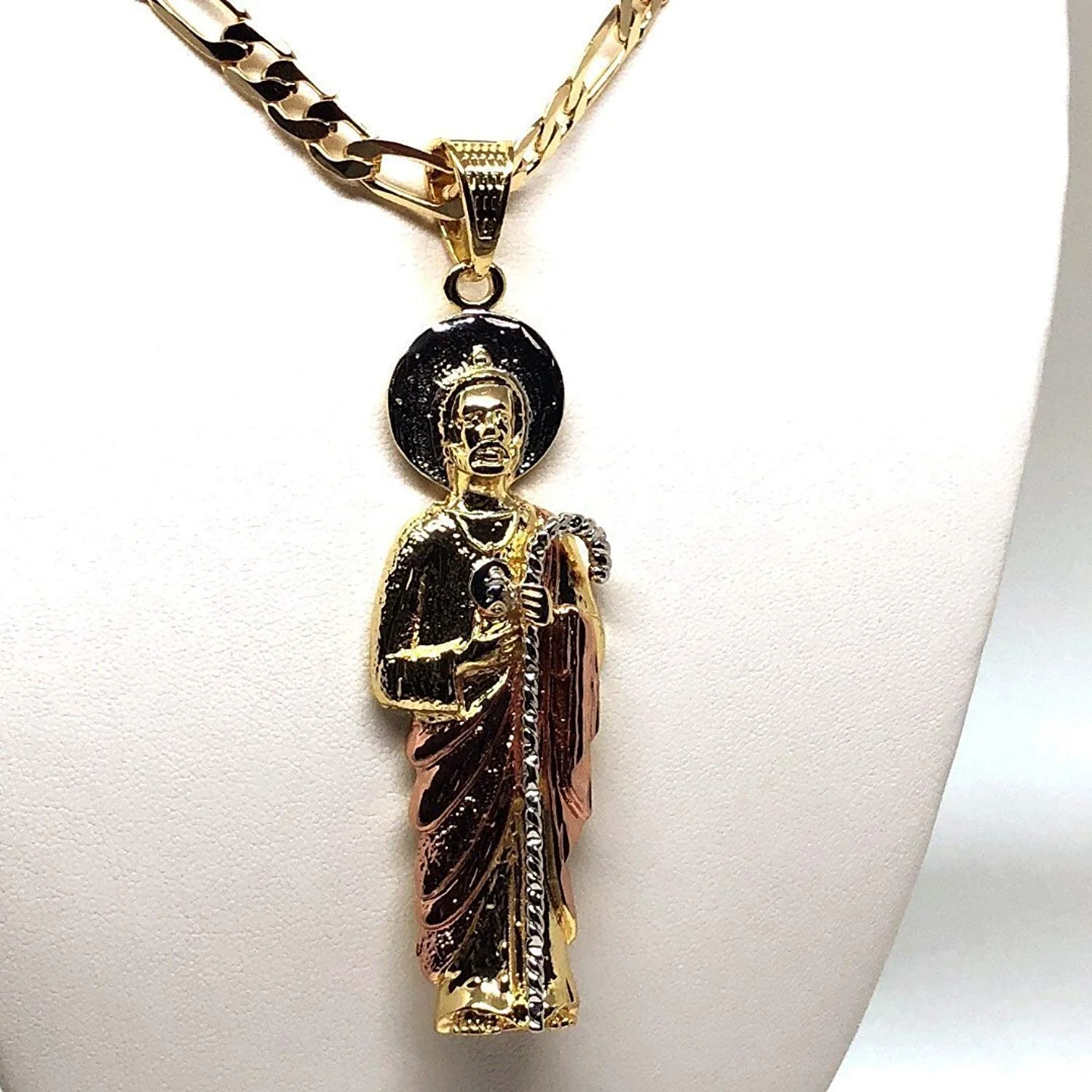 Gold Plated Saint Jude Pendant Necklace Figaro 26" San Judas Tadeo - Image 5
