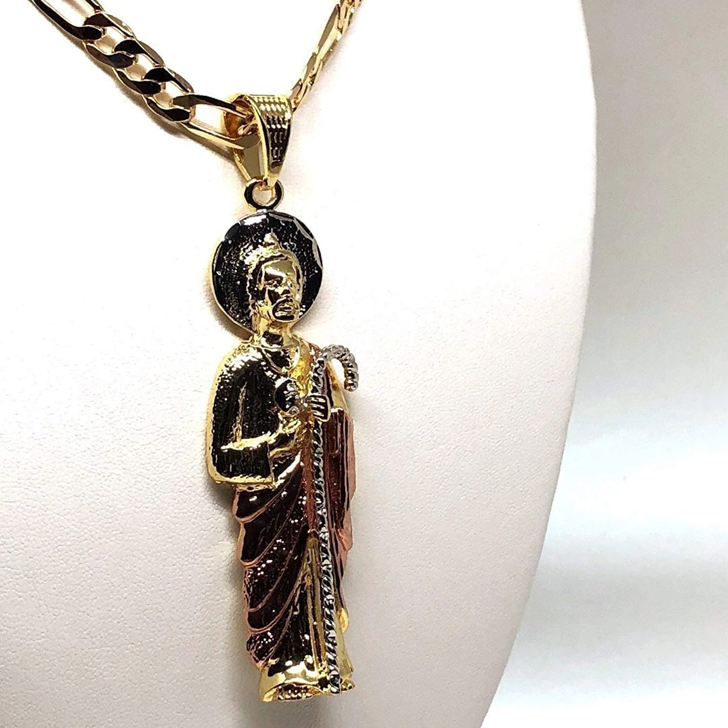 Gold Plated Saint Jude Pendant Necklace Figaro 26" San Judas Tadeo - Image 6