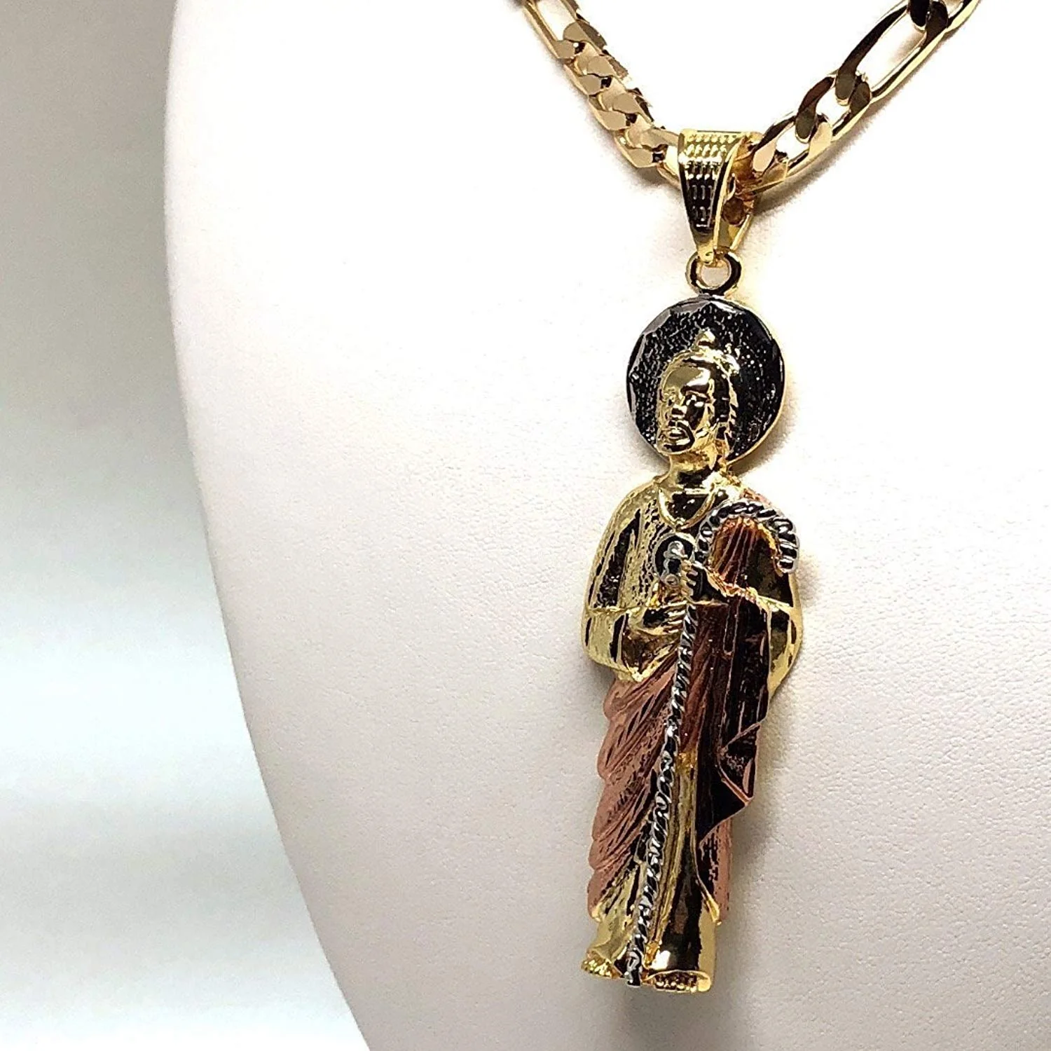 Gold Plated Saint Jude Pendant Necklace Figaro 26" San Judas Tadeo - Image 7