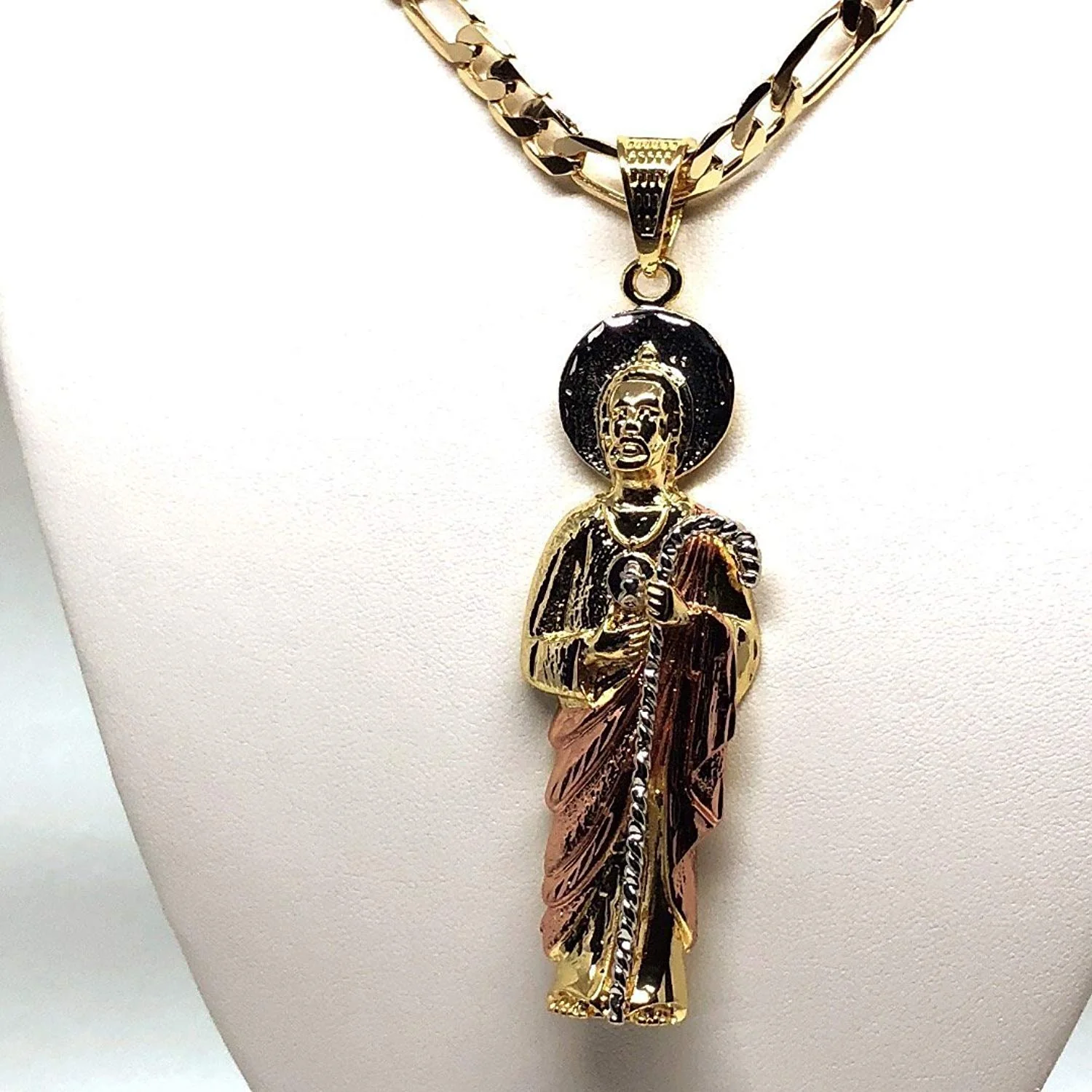 Gold Plated Saint Jude Pendant Necklace Figaro 26" San Judas Tadeo - Image 8