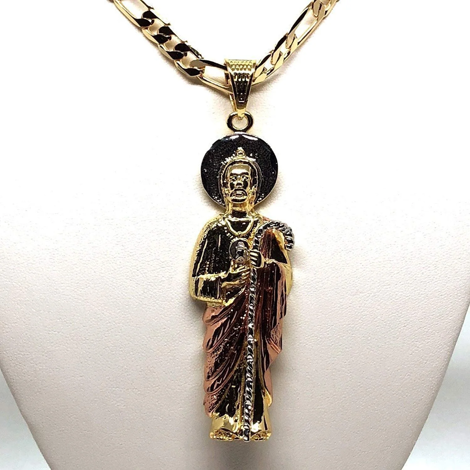 Gold Plated Saint Jude Pendant Necklace Figaro 26" San Judas Tadeo - Image 9