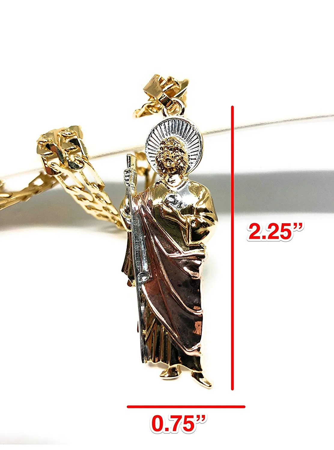 Gold Plated Saint Jude Pendant Necklace Figaro 26" San Judas Tadeo Tres Colores Medalla Con Oro Laminado - Image 3
