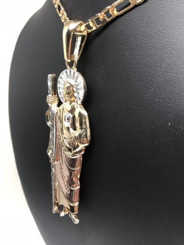Gold Plated Saint Jude Pendant Necklace 26" / San Judas Tadeo Grande Tres Colores  Cadena Oro Laminado - Image 10