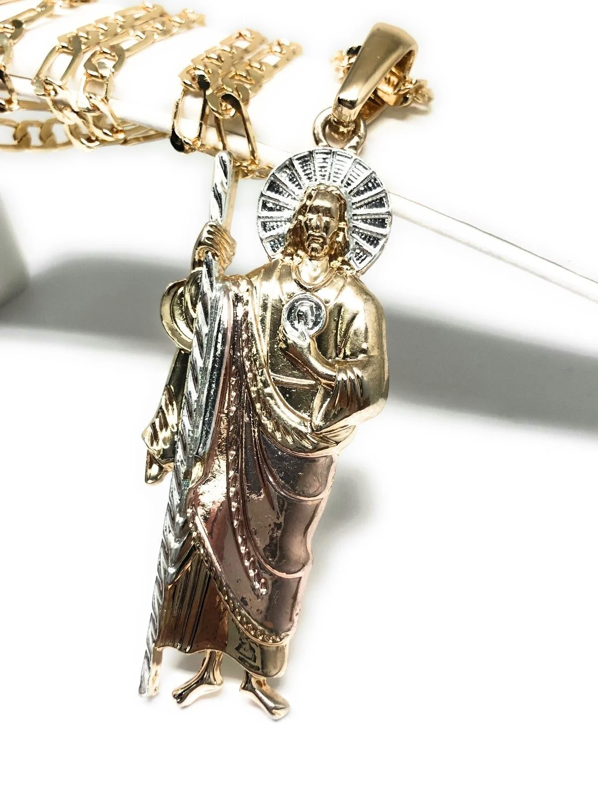 Gold Plated Saint Jude Pendant Necklace 26" / San Judas Tadeo Grande Tres Colores  Cadena Oro Laminado - Image 3