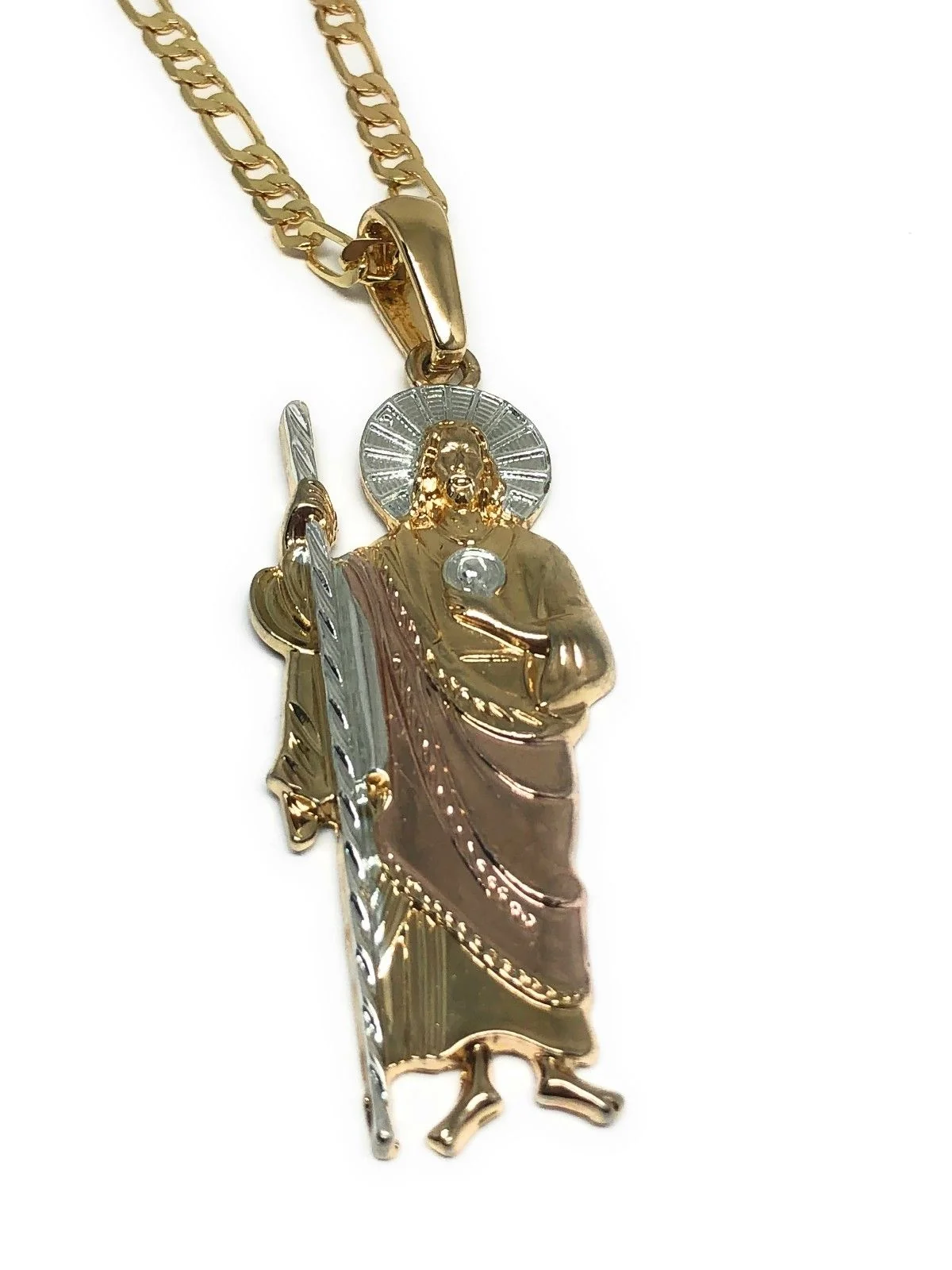 Gold Plated Saint Jude Pendant Necklace 26" / San Judas Tadeo Grande Tres Colores  Cadena Oro Laminado - Image 4