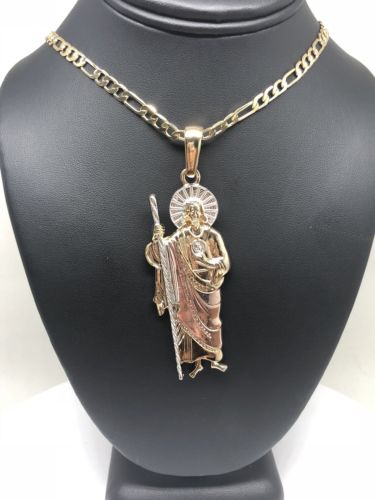 Gold Plated Saint Jude Pendant Necklace 26" / San Judas Tadeo Grande Tres Colores  Cadena Oro Laminado - Image 5