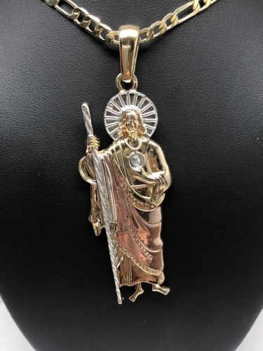 Gold Plated Saint Jude Pendant Necklace 26" / San Judas Tadeo Grande Tres Colores  Cadena Oro Laminado - Image 6