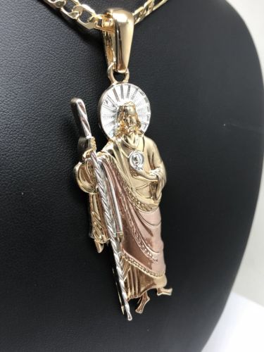 Gold Plated Saint Jude Pendant Necklace 26" / San Judas Tadeo Grande Tres Colores  Cadena Oro Laminado - Image 7