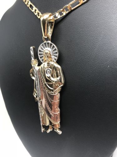 Gold Plated Saint Jude Pendant Necklace 26" / San Judas Tadeo Grande Tres Colores  Cadena Oro Laminado - Image 8