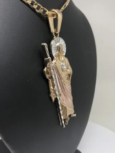 Gold Plated Saint Jude Pendant Necklace 26" / San Judas Tadeo Grande Tres Colores  Cadena Oro Laminado - Image 9