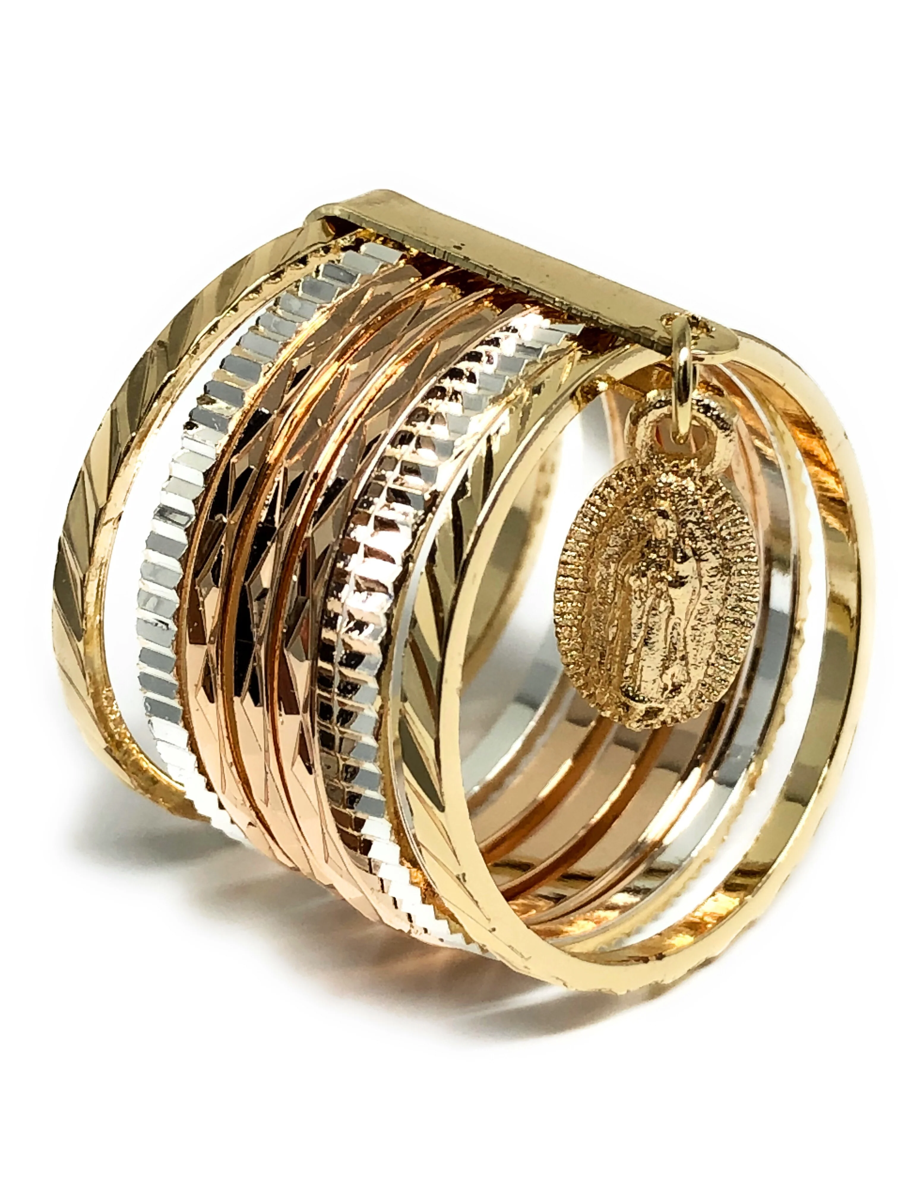 Tri-Color Gold Plated Semanario Virgin Mary Ring Virgen De Guadalupe Anillo Semanario Tres Colores - Image 3