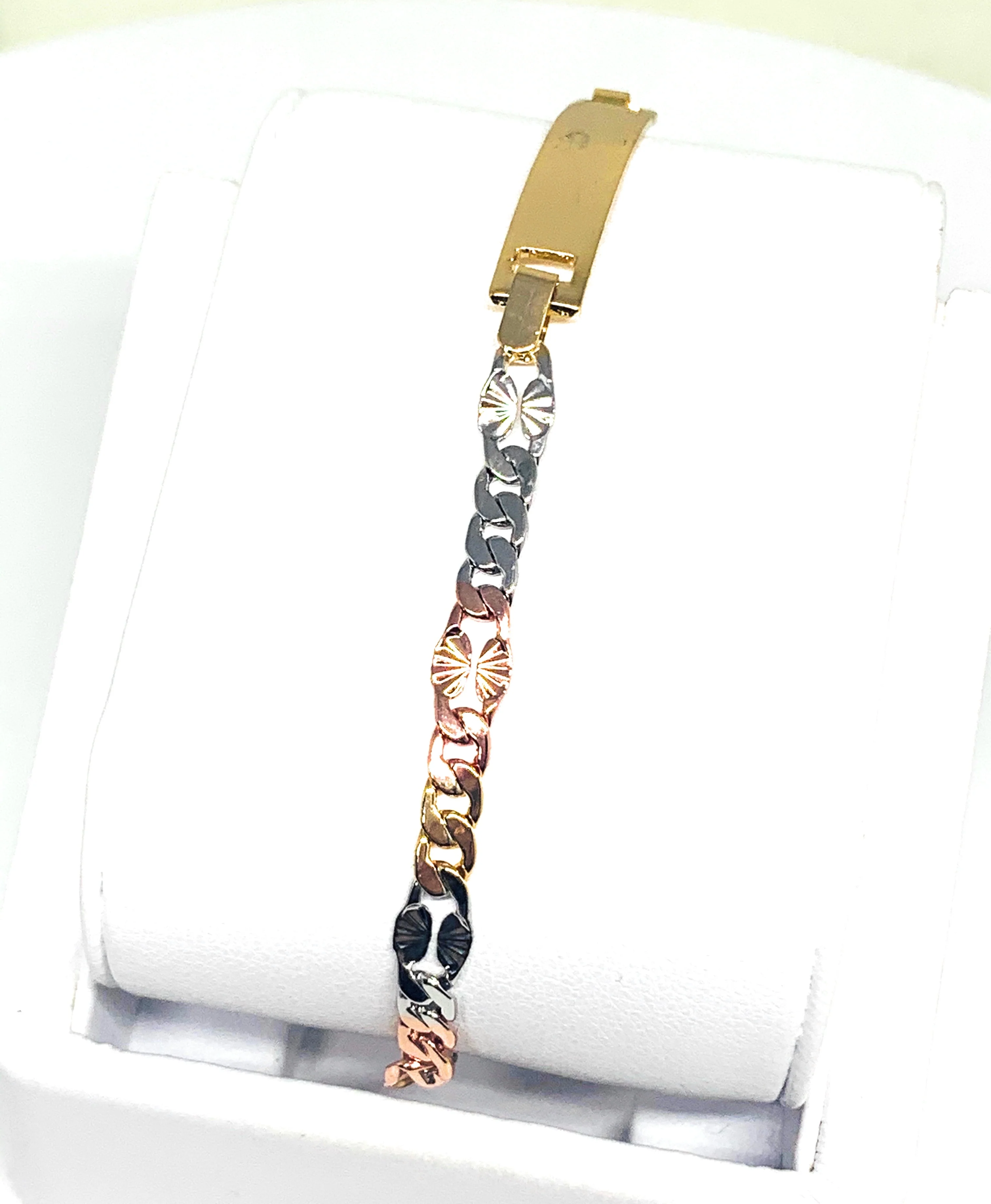 Women’s Gold Plated Tri-Color ID Bracelet 7.5” 5.5mm Width Esclava - Image 6