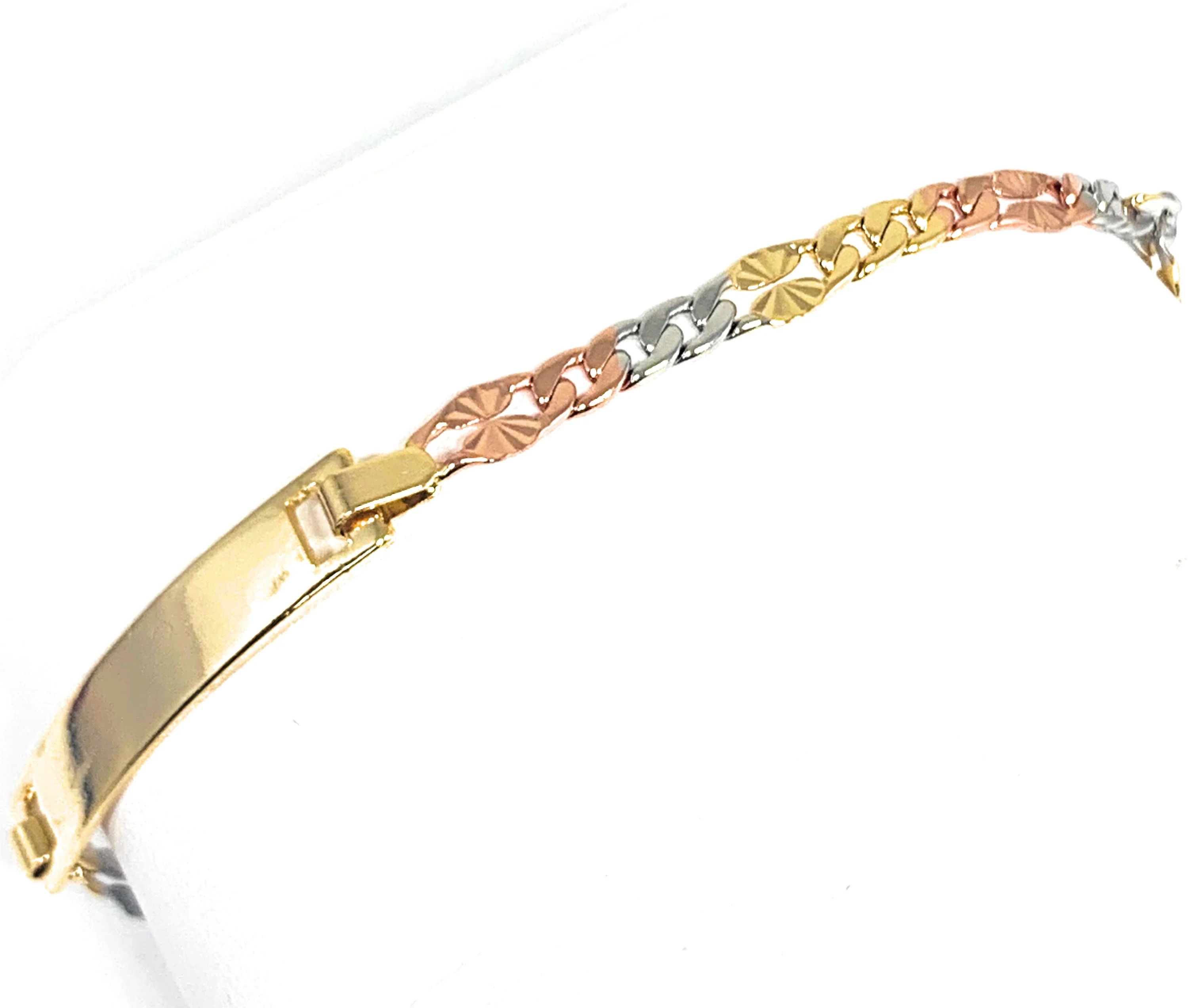 Women’s Gold Plated Tri-Color ID Bracelet 7.5” 5.5mm Width Esclava - Image 7